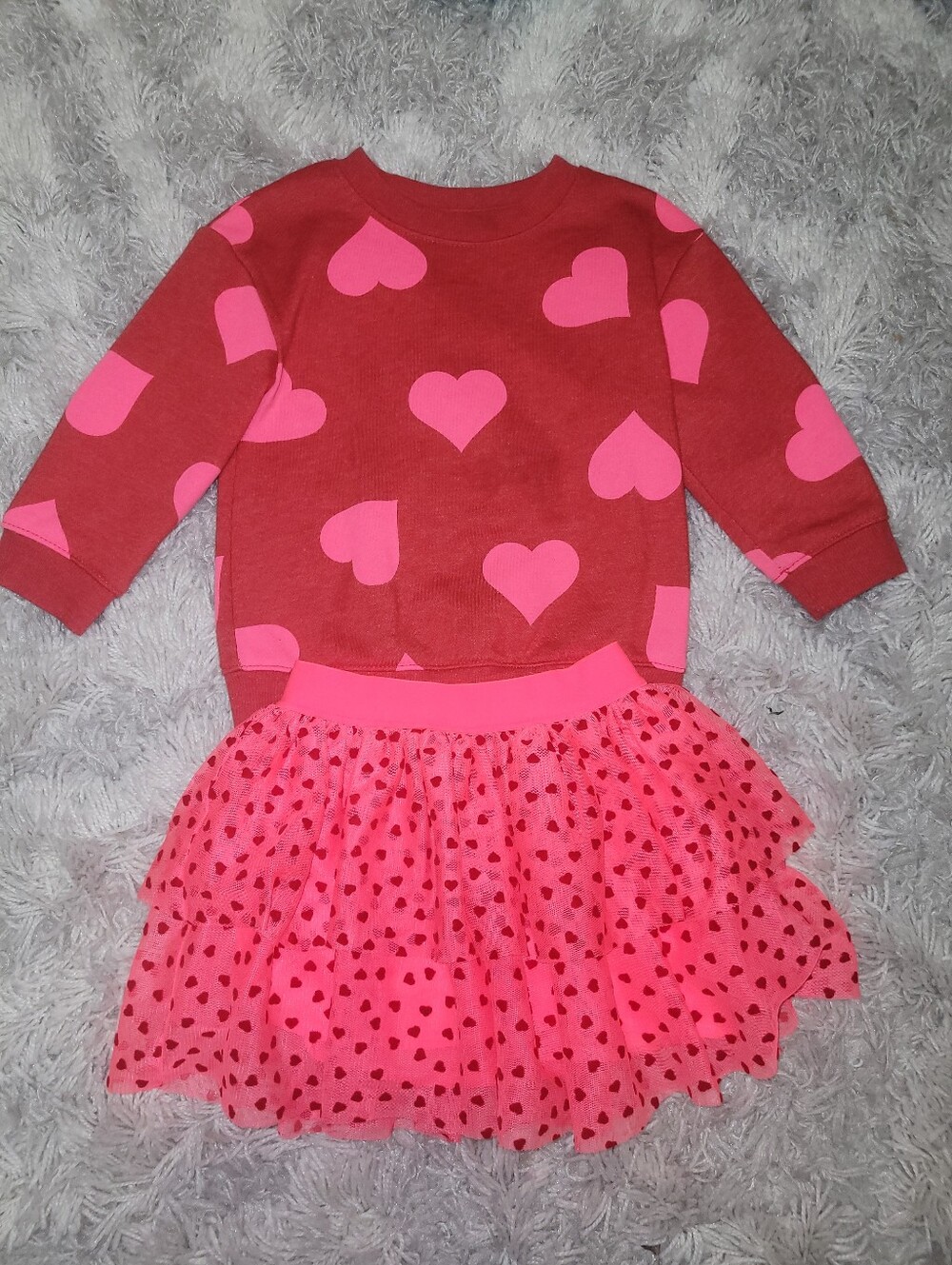 Cat & Jack Girls Heart Print Sweatshirt and Tulle Skirt Set - Pink/Red 2T